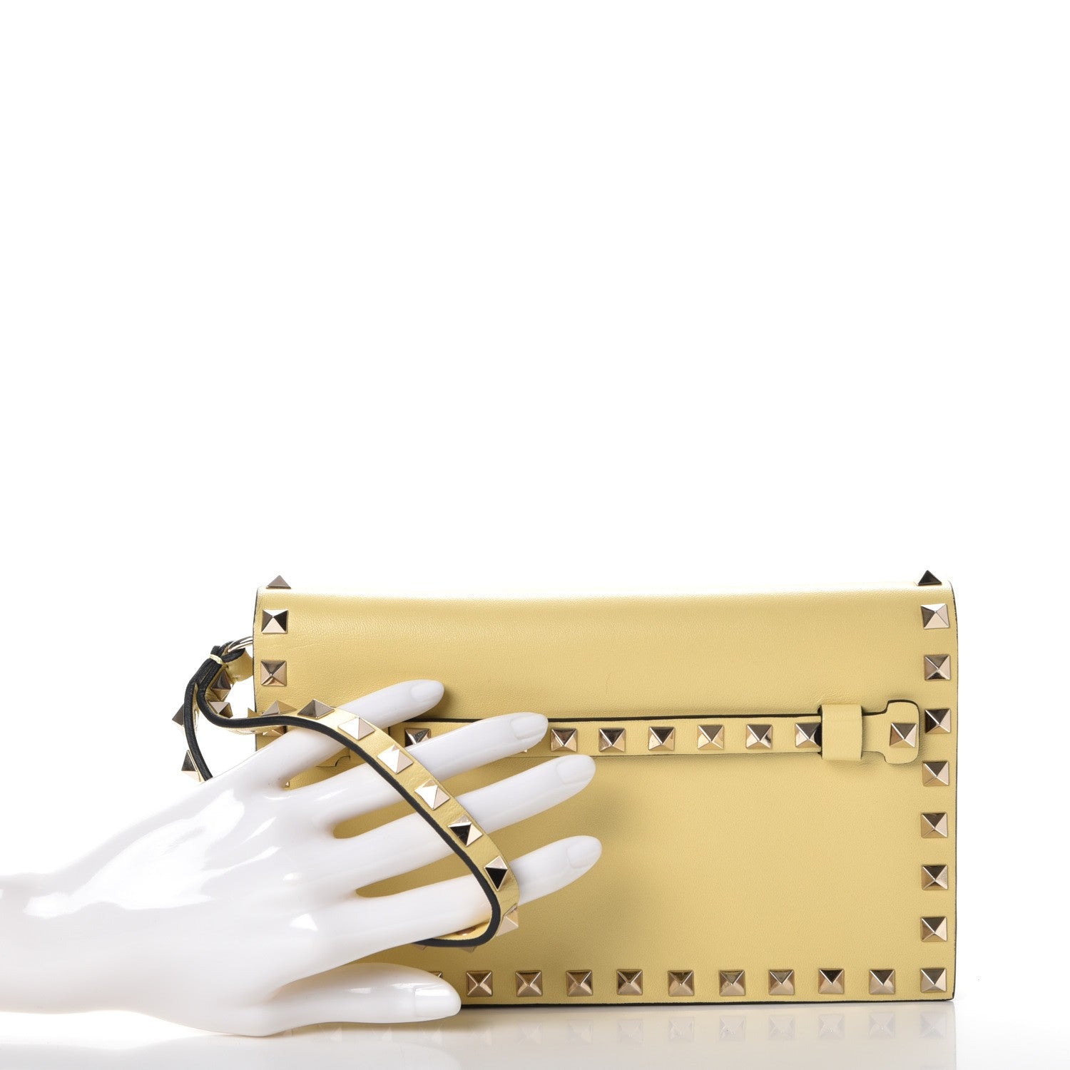 Valentino Garavani Nappa Small Rockstud Wristlet Clutch Light Yellow 2 of 8