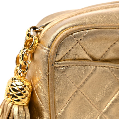 Chanel Metallic Lambskin Quilted Tassel Camera Case Gold 17 of 18