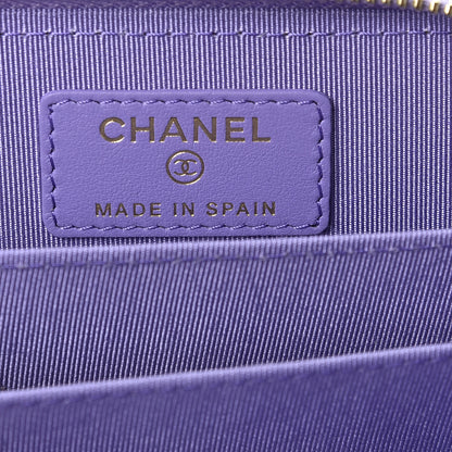 Chanel Caviar Quilted Zip Around Coin Purse Wallet Purple 7 of 8