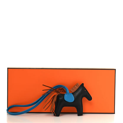 Hermes Milo Lambskin Grigri Rodeo Horse Bag Charm PM Black Bleu Saphir Gold 4 of 4