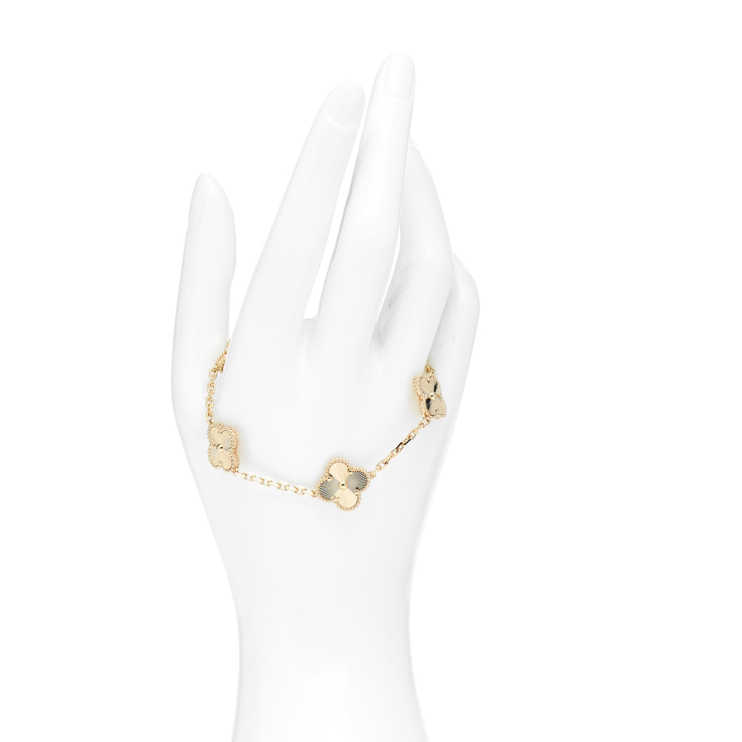 18K Yellow Gold 5 Motifs Guilloche Vintage Alhambra Bracelet