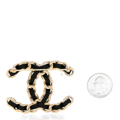 Chanel Lambskin Pearl Chain CC Brooch Gold Black 2 of 4