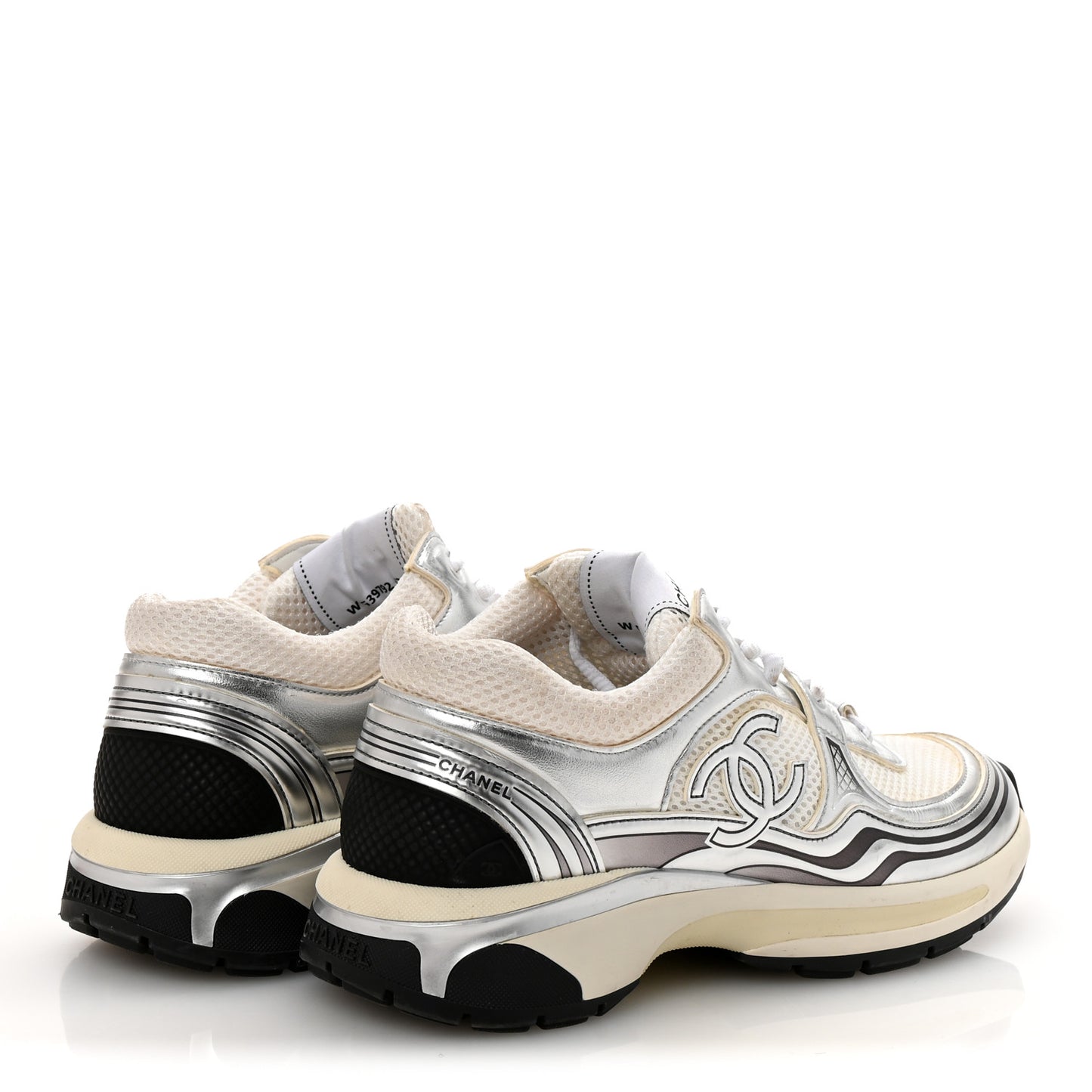 Fabric Laminated Calfskin Stretch CC Sneakers 37 White Silver