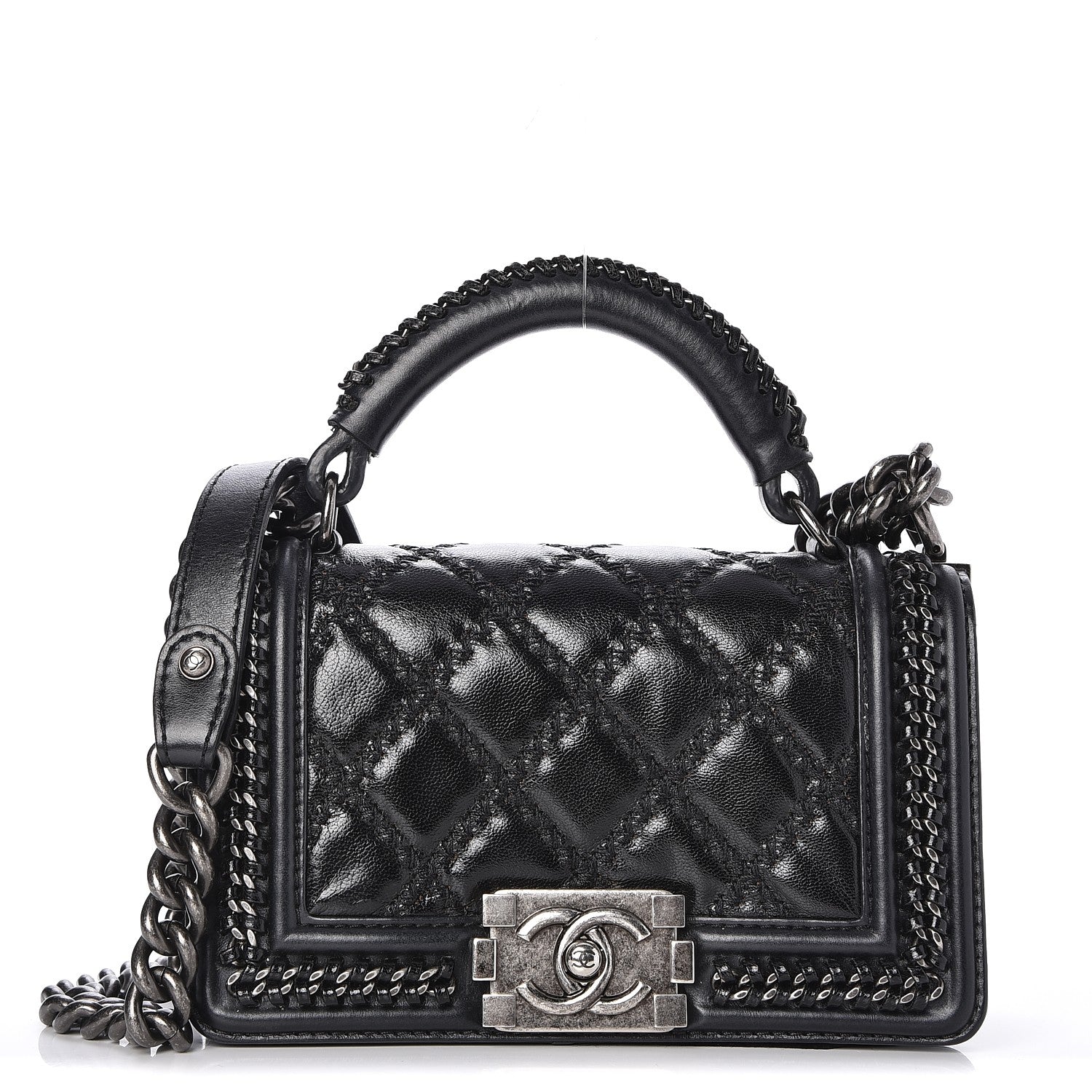 Chanel Goatskin Quilted Small Boy Top Handle Flap Black 1 of 11