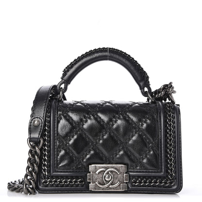 Chanel Goatskin Quilted Small Boy Top Handle Flap Black 1 of 11