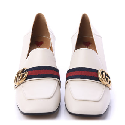 Gucci Betis Glamour Calfskin Web Pearl Embellished Peyton 75mm Loafer Pumps 38 Mystic White 2 of 9