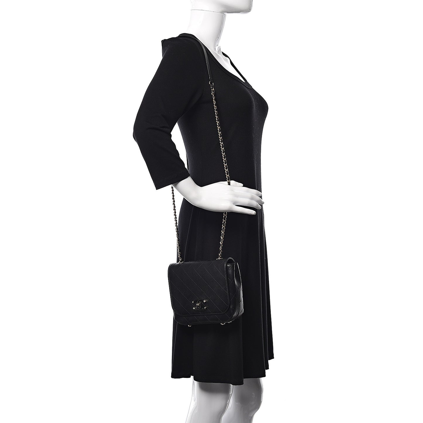 Calfskin Stitched Small Covered CC Flap Bag Black