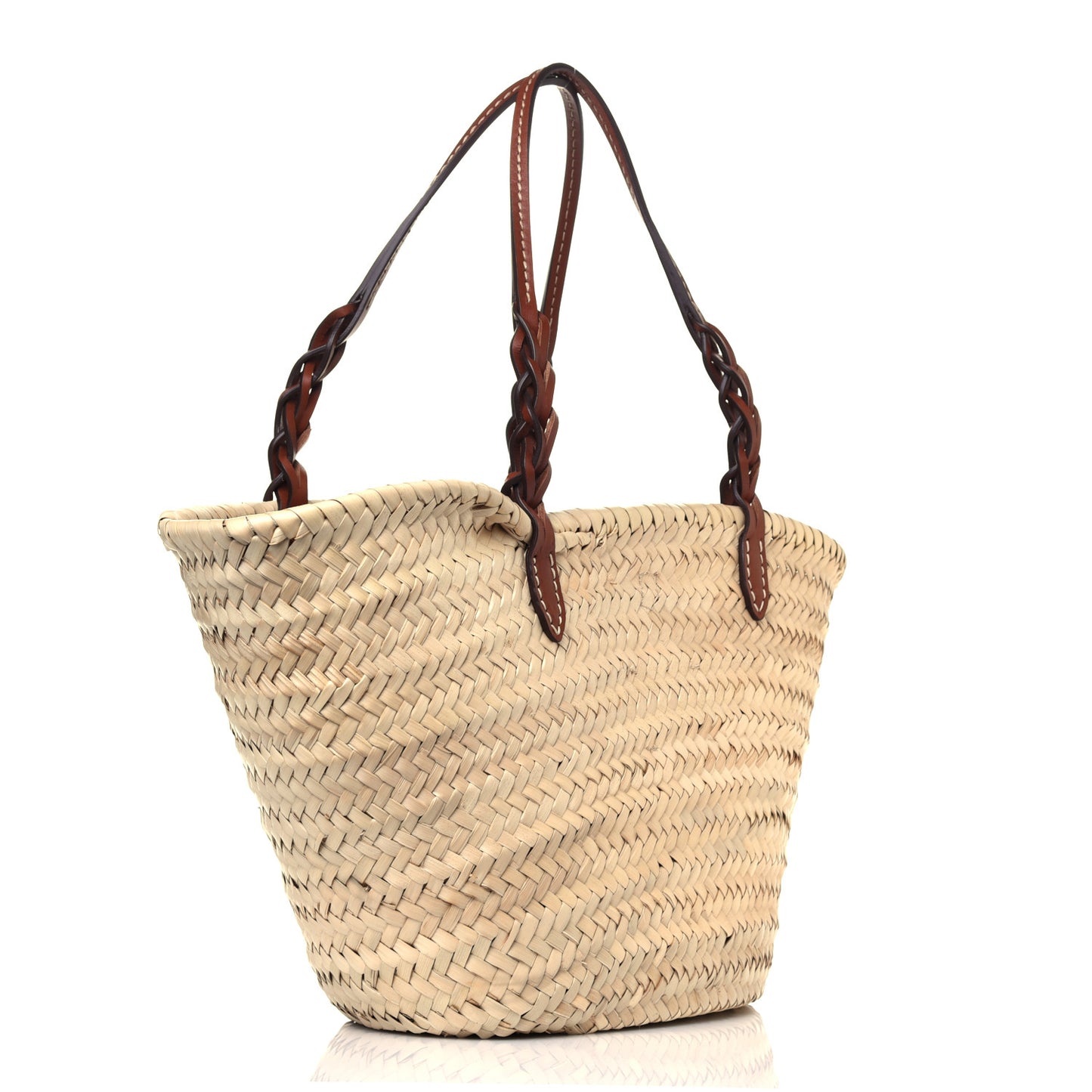 Palmitto Vitello Woven Braided Large Basket Tote Bag Naturale Cognac