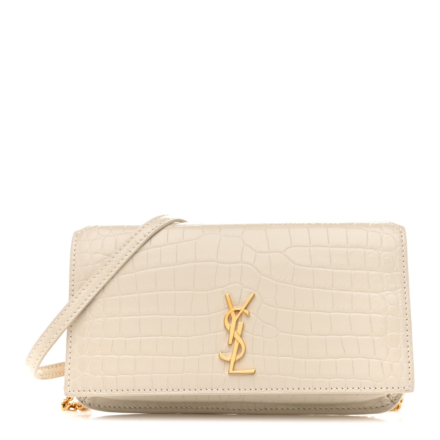 Saint Laurent Crocodile Embossed Monogram Phone Holder Crossbody Crema Soft 1 of 11