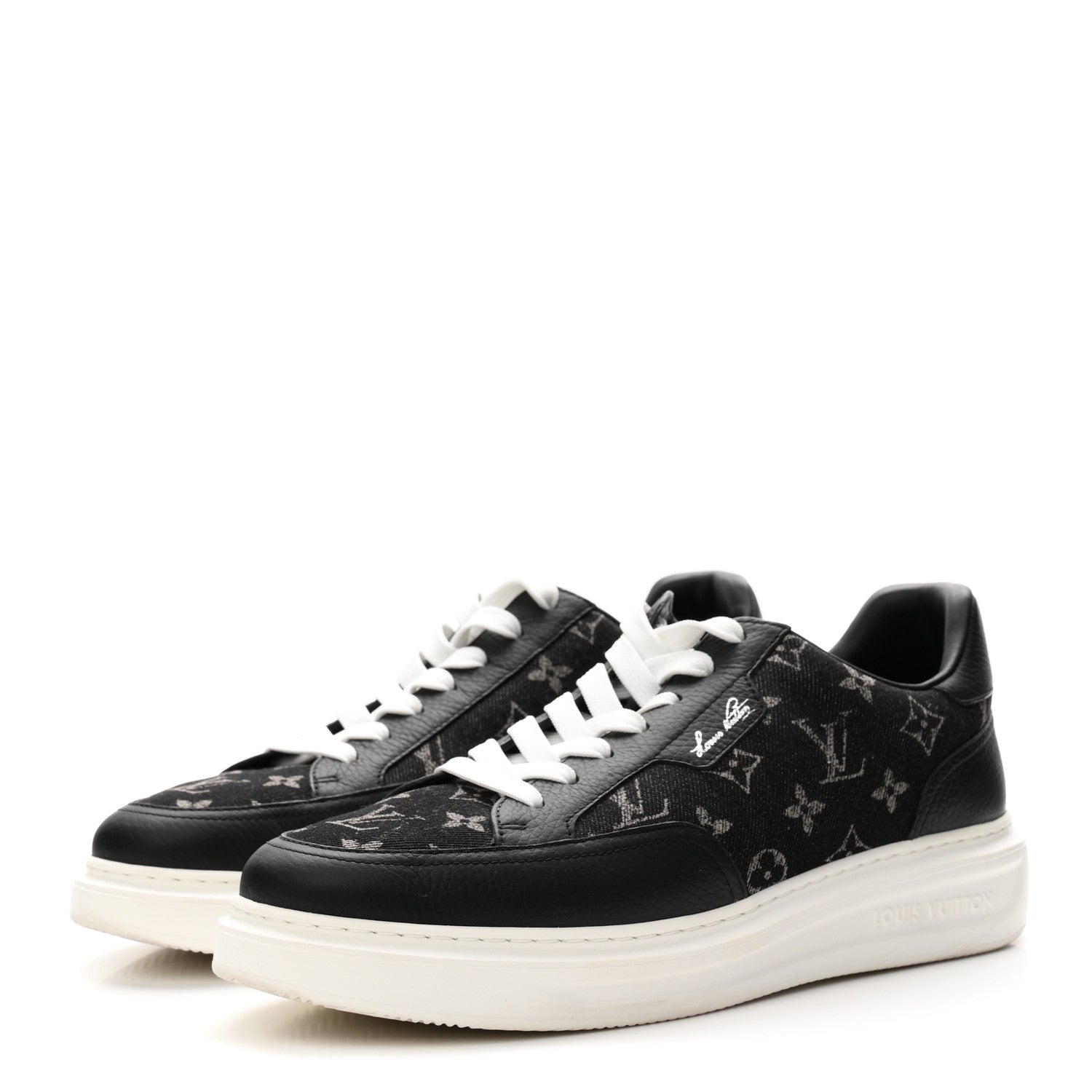 Louis Vuitton Denim Calfskin Mens Beverly Hills Sneakers 8.5 Black 4 of 9