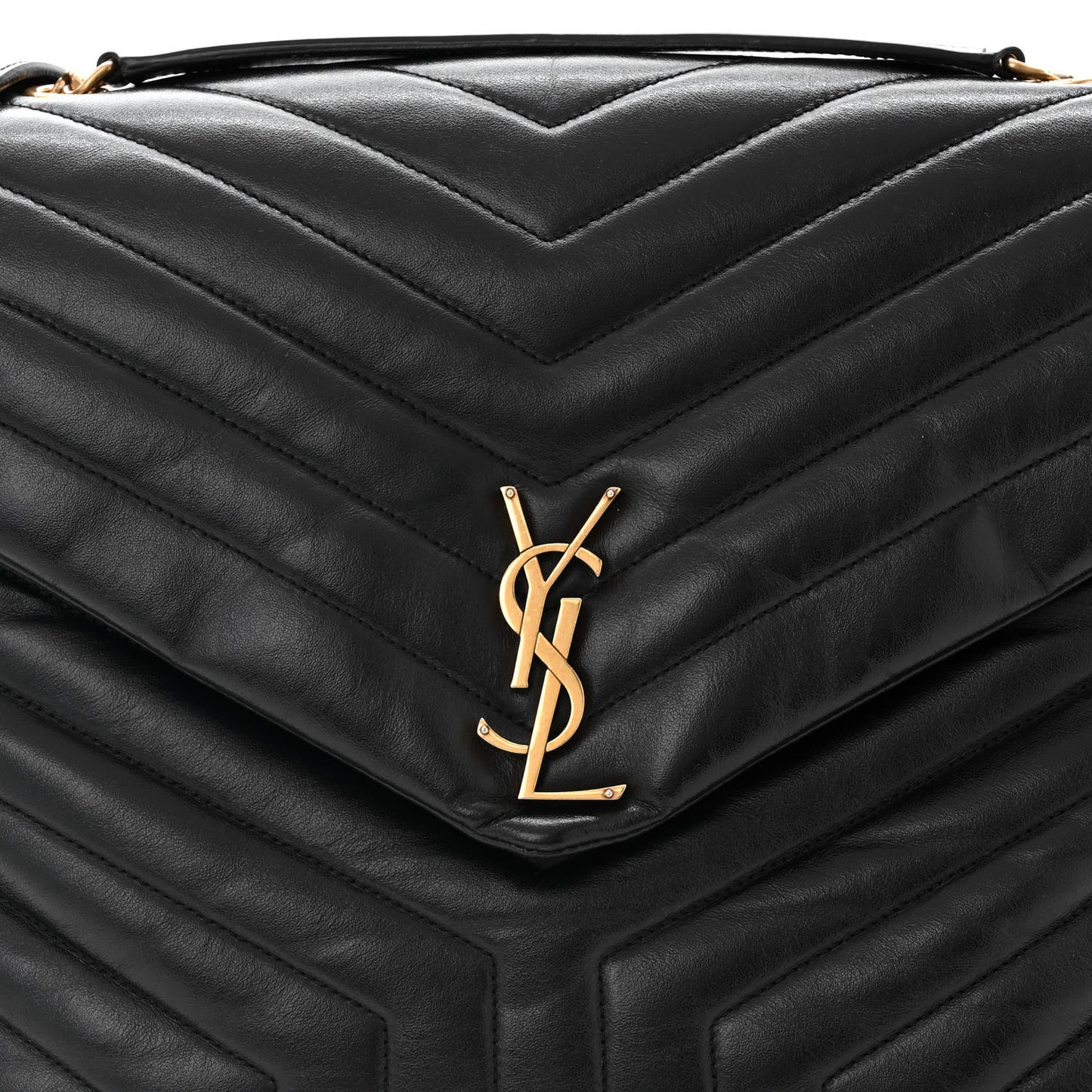 Calfskin Y Quilted Monogram Large Loulou Chain Satchel Black