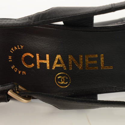 Chanel Lambskin Pearl Slingback Pumps 38.5 Black 7 of 8