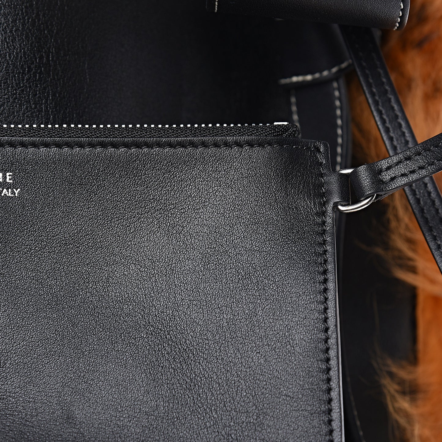 Shiny Smooth Calfskin Shearling Small Twisted Cabas Black Multicolor
