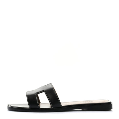 Hermes Box Calfskin Oran Sandals 36.5 Black 1 of 10