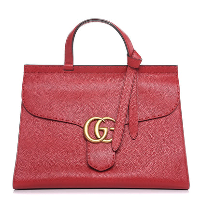 Gucci Calfskin Medium GG Marmont Top Handle Bag Vulcanic Red 1 of 7