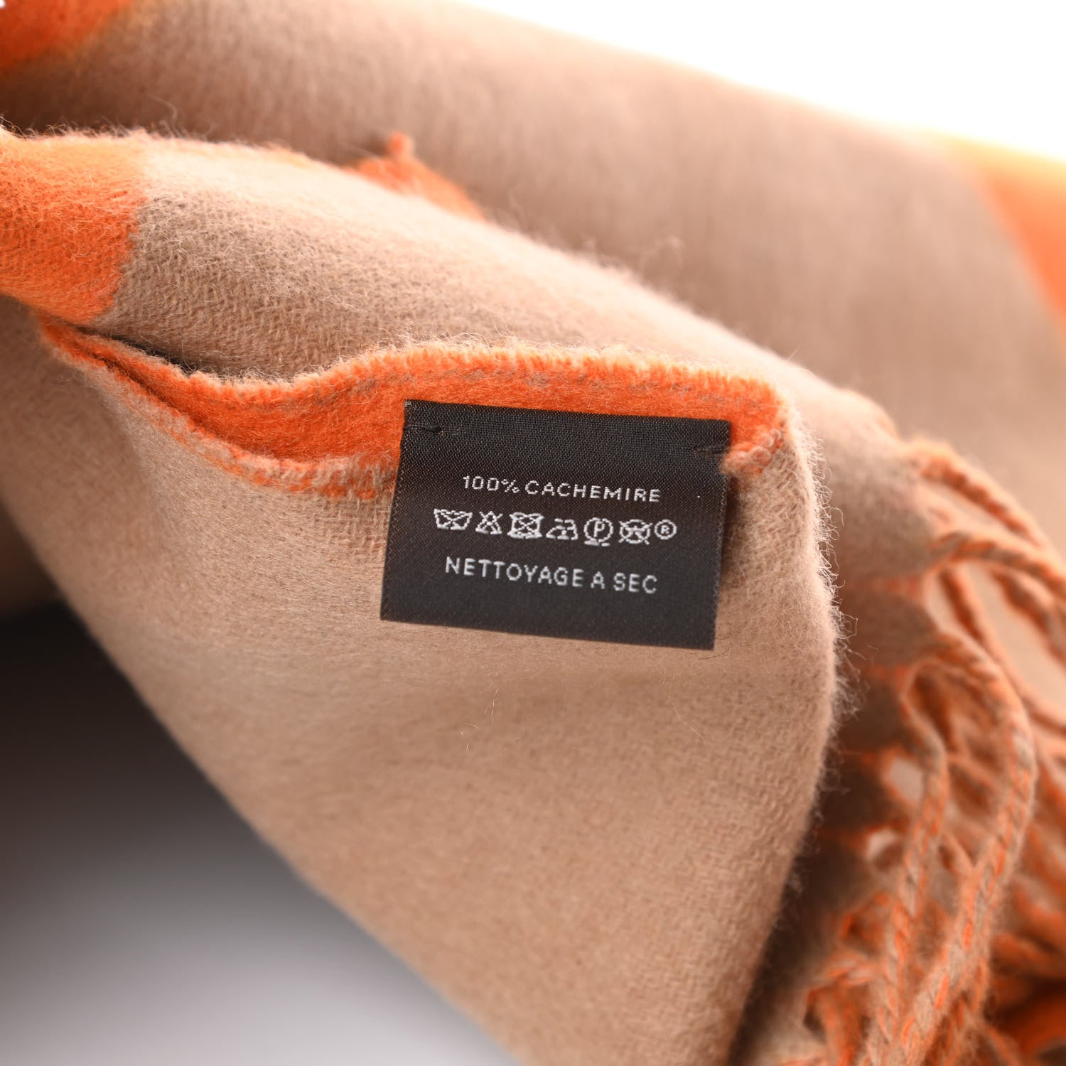 Hermes Cashmere Casaque Chevron Muffler Camel Mandarine 4 of 4