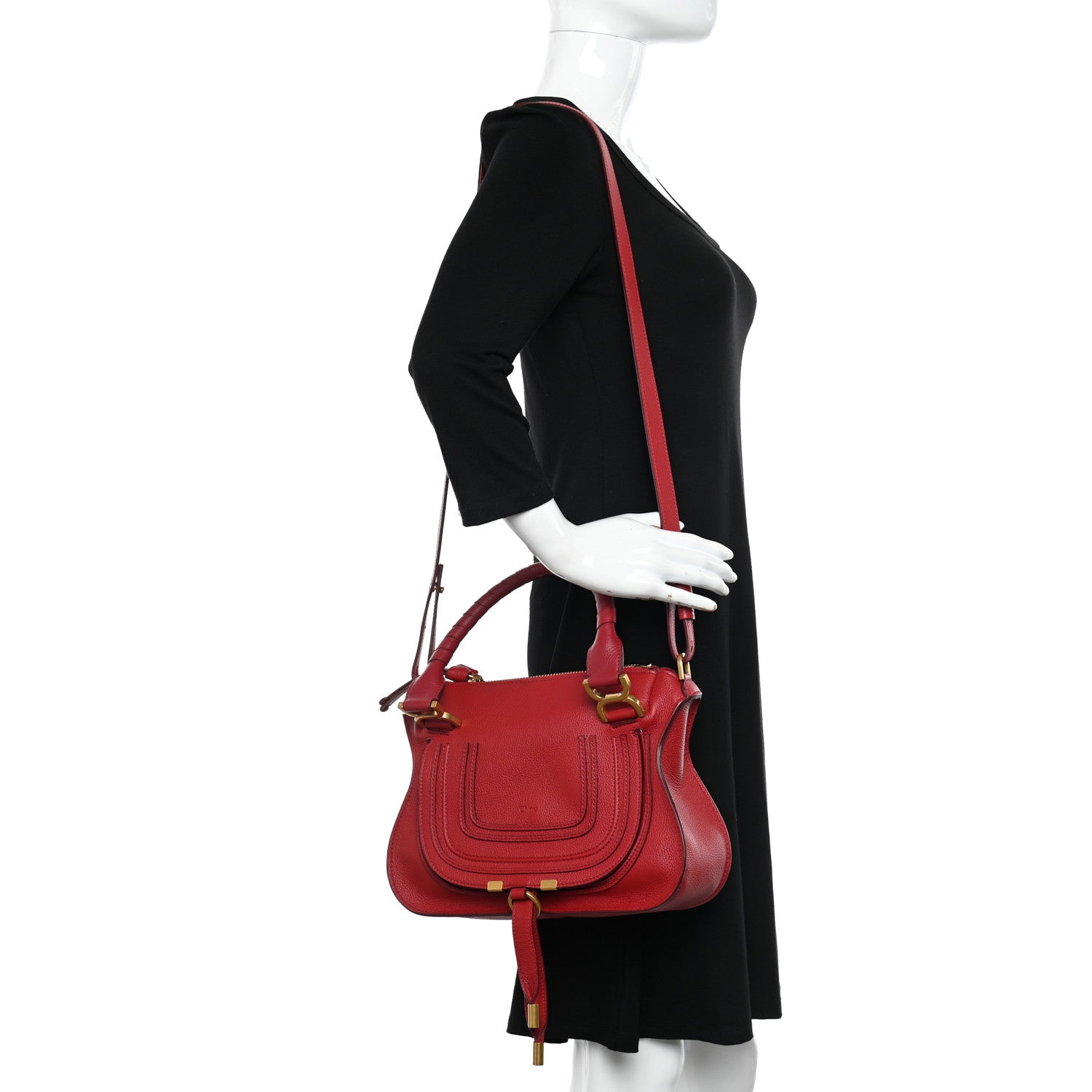 Chloe Calfskin Small Marcie Satchel Dahlia Red 2 of 10