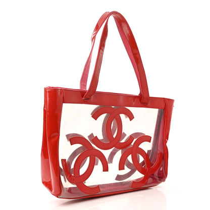 Chanel Vinyl Patent CC Logo Beach Tote Red 3 of 20