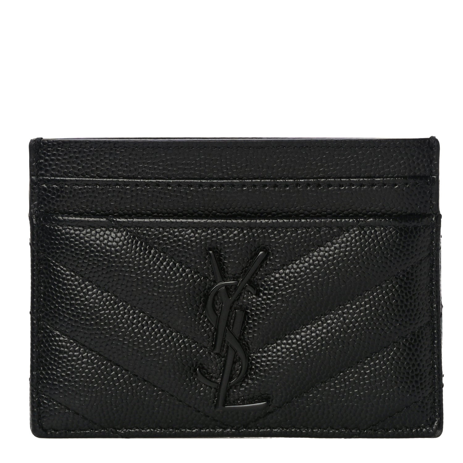 Saint Laurent Grain De Poudre Matelasse Chevron Monogram Credit Card Case Black 1 of 11