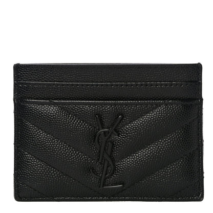 Saint Laurent Grain De Poudre Matelasse Chevron Monogram Credit Card Case Black 1 of 11
