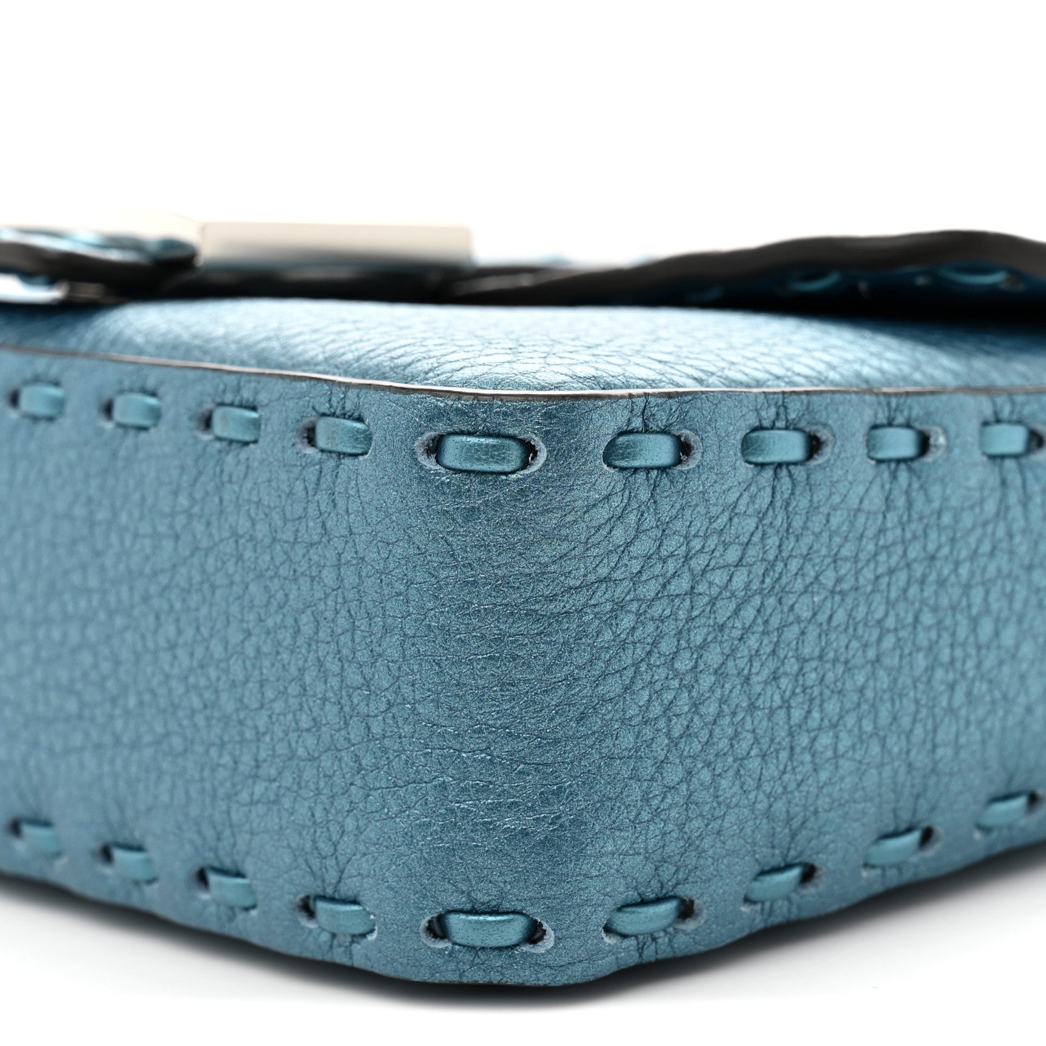 Fendi Metallic Cuoio Roma Sellerissima Nappa Sintetica Tape Stitch Mini Baguette Placca Argento 10 of 10