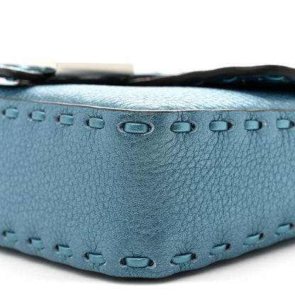 Fendi Metallic Cuoio Roma Sellerissima Nappa Sintetica Tape Stitch Mini Baguette Placca Argento 10 of 10