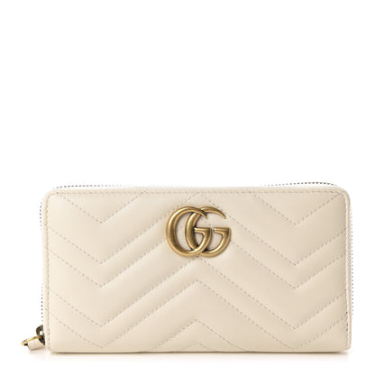 Gucci Calfskin Matelasse GG Marmont Zip Around Wallet White 1 of 8