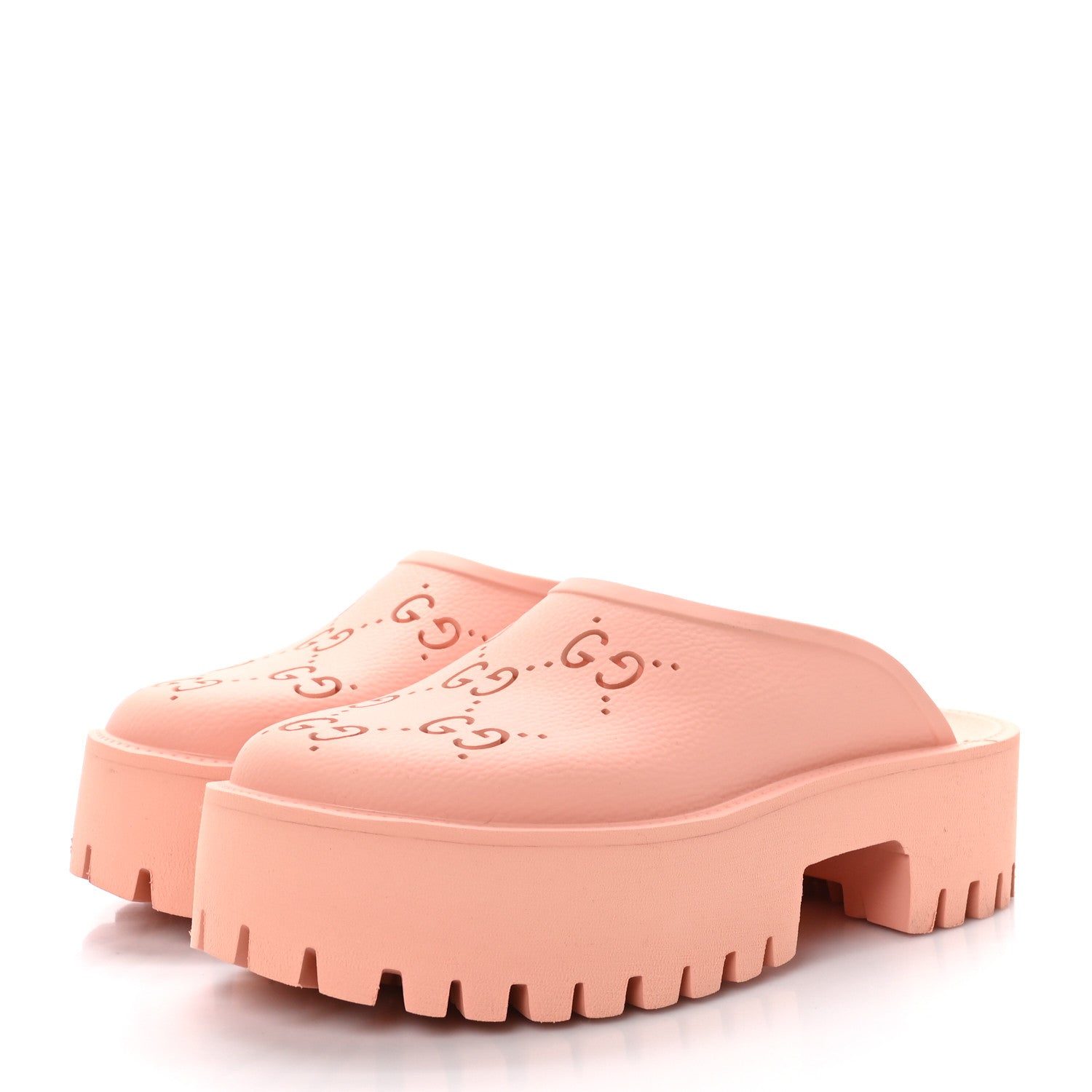Gucci Rubber GG Monogram Perforated Elea Platform 55mm Lug Sole Sandals 40 Peachy Chic 3 of 8