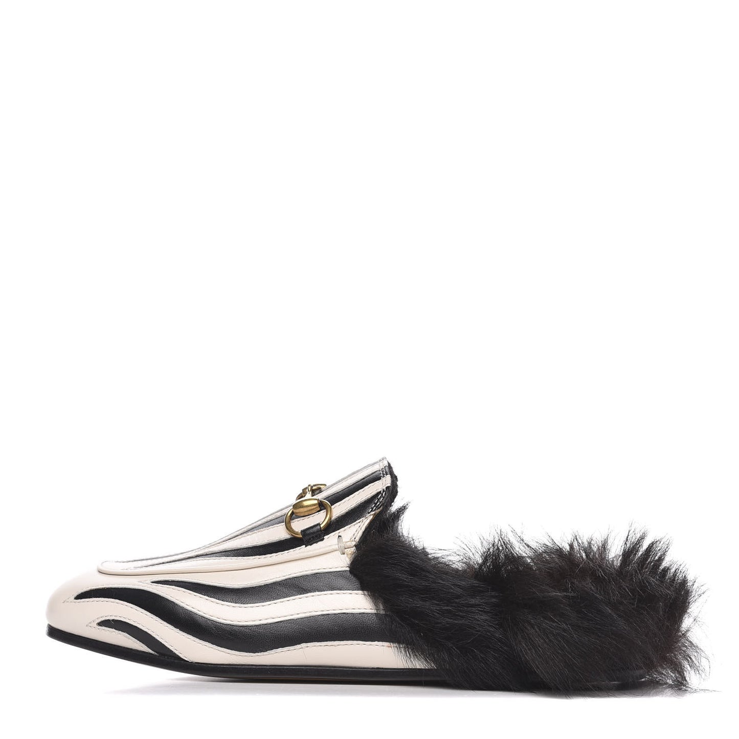 Malaga Kid Fur Zebra Inlay Womens Princetown Slippers 35 Mystic White Black