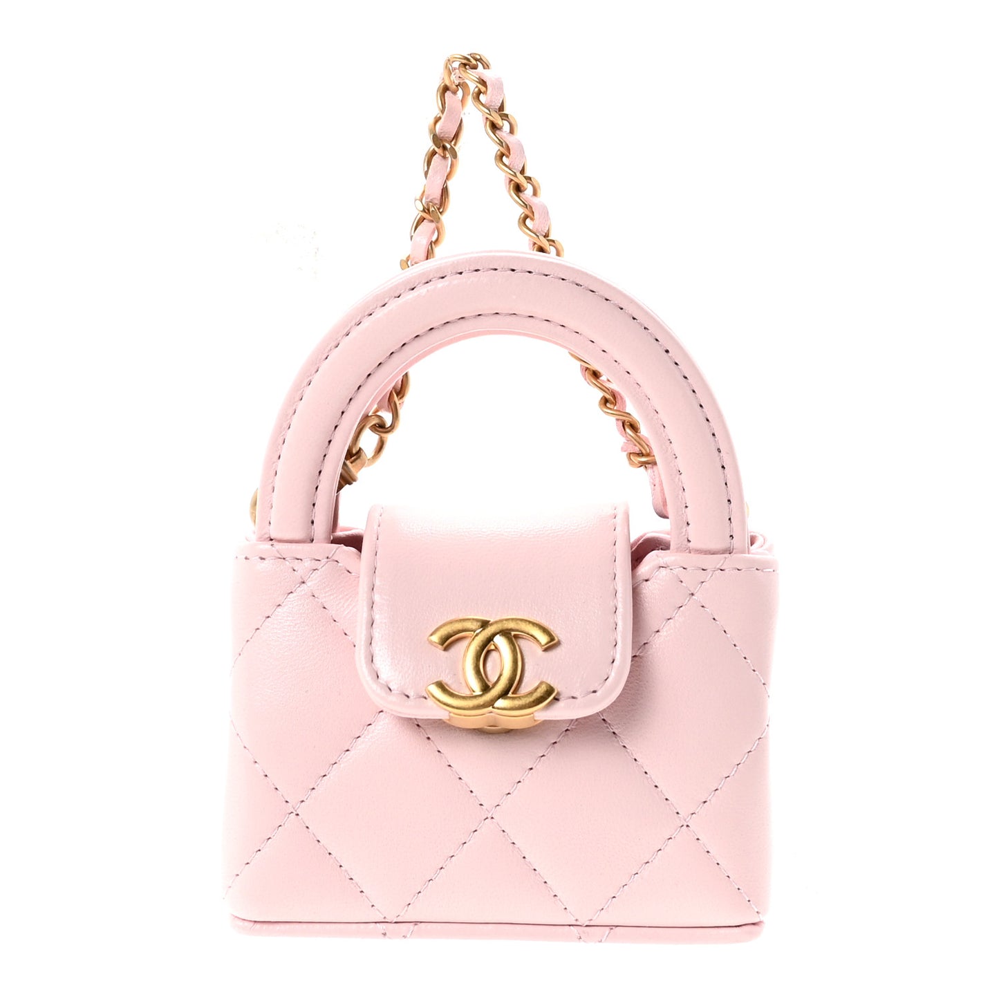 Shiny Lambskin Quilted Mini Kelly Bag Charm Light Pink