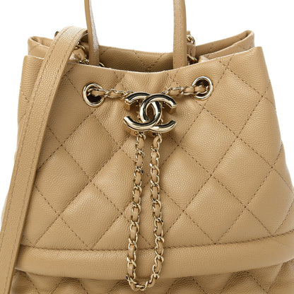 Chanel Caviar Quilted Rolled Up Bucket Drawstring Bag Beige Clair 10 of 11