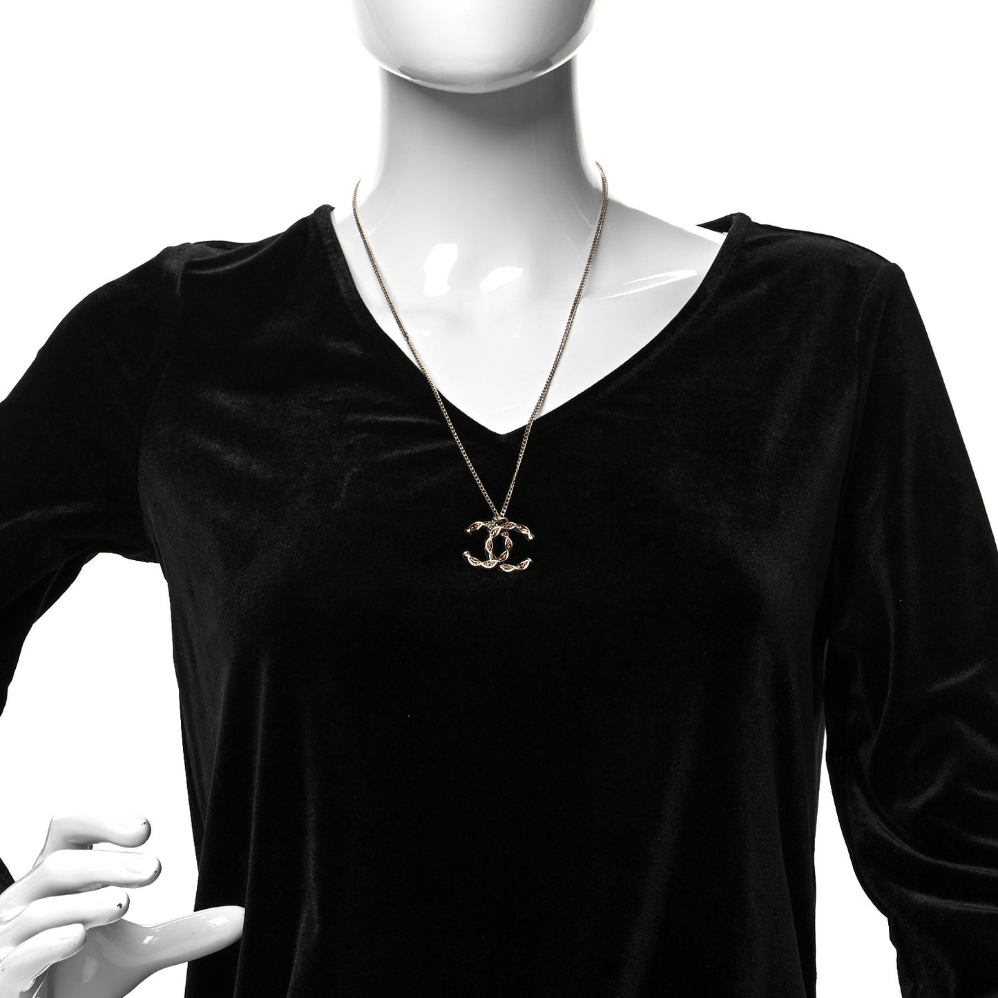 Enamel Twisted CC Pendant Necklace Gold Red
