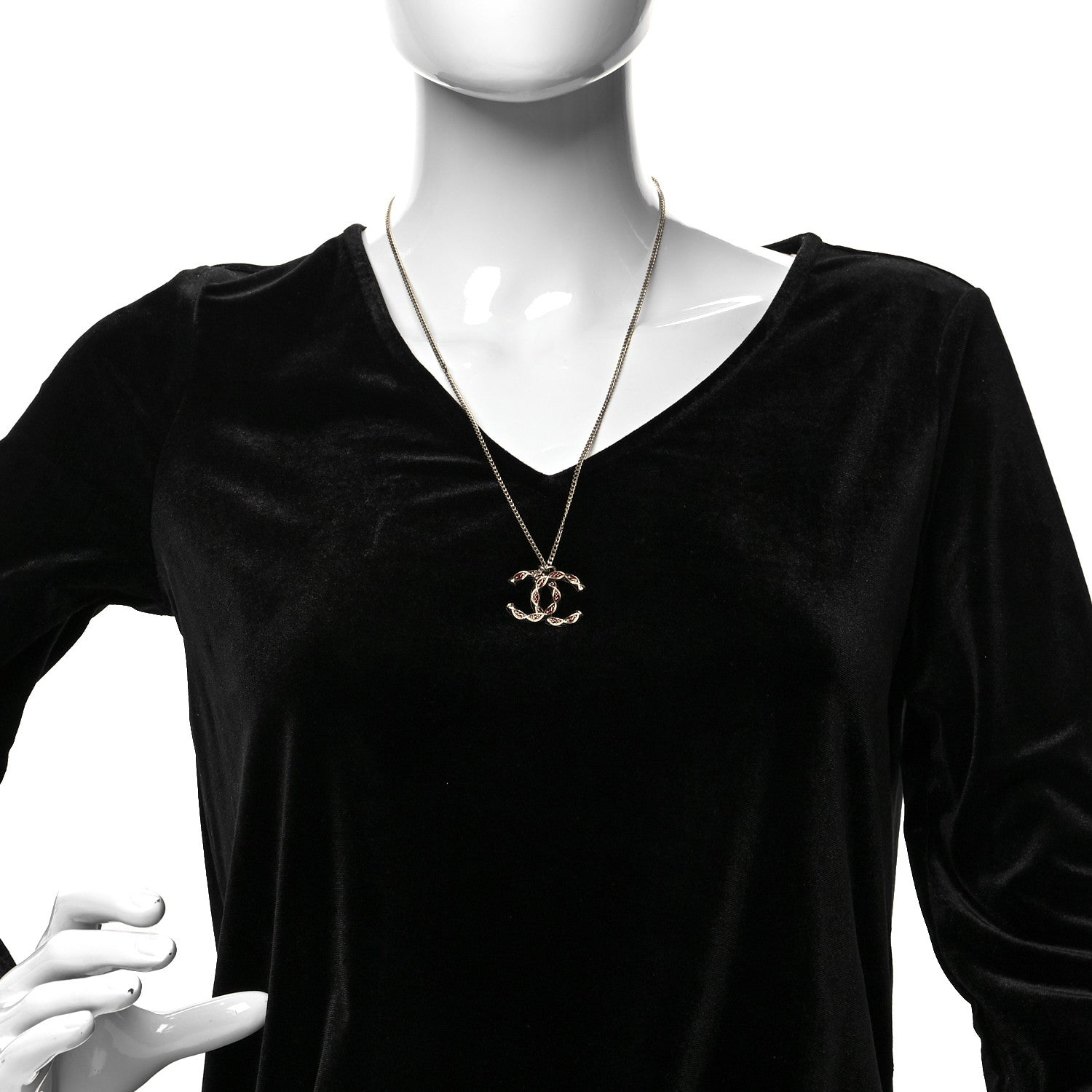 Chanel Enamel Twisted CC Pendant Necklace Gold Red 2 of 5