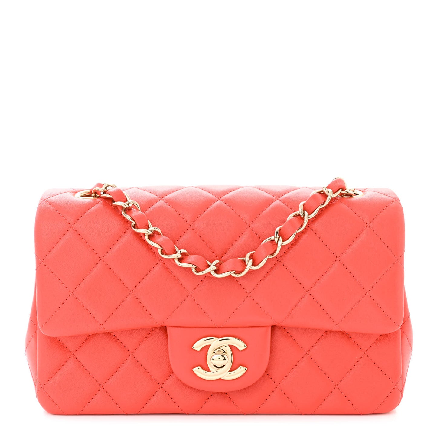 Lambskin Quilted Mini Rectangular Flap Coral