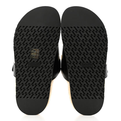 Hermes Calfskin Woolskin Womens Chypre Sandals 36 Black Ecru 5 of 11