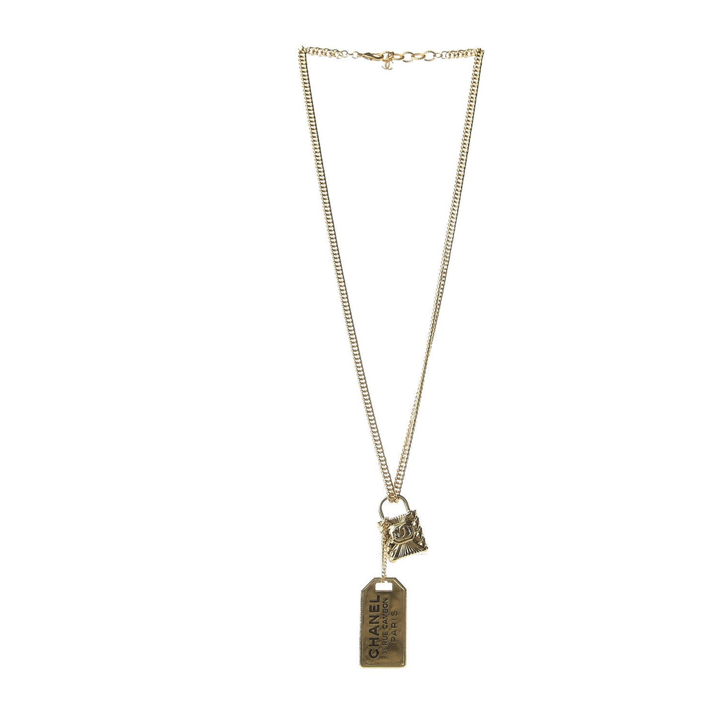 CC Padlock ID Dog Tag Charm Necklace Gold