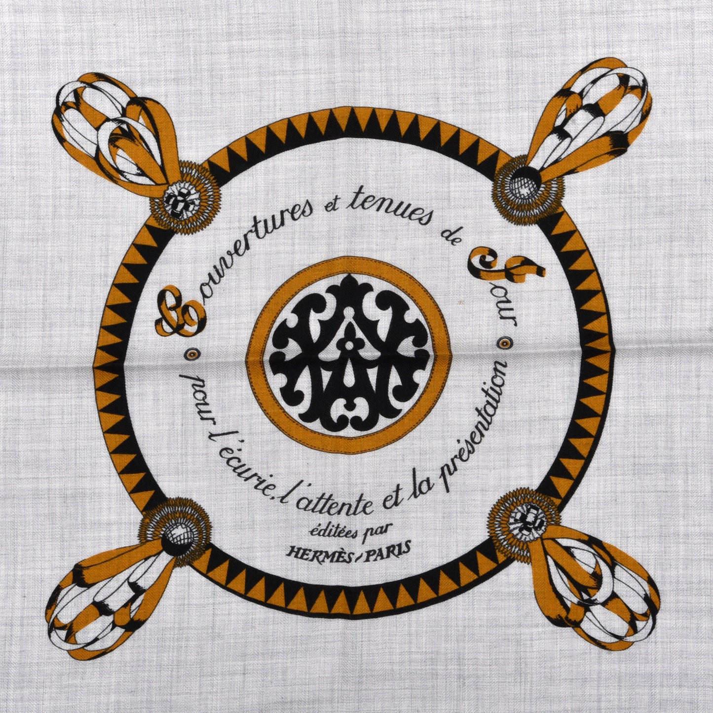 Cashmere Silk Encadre Blason Scarf 90 Gris Chine Black