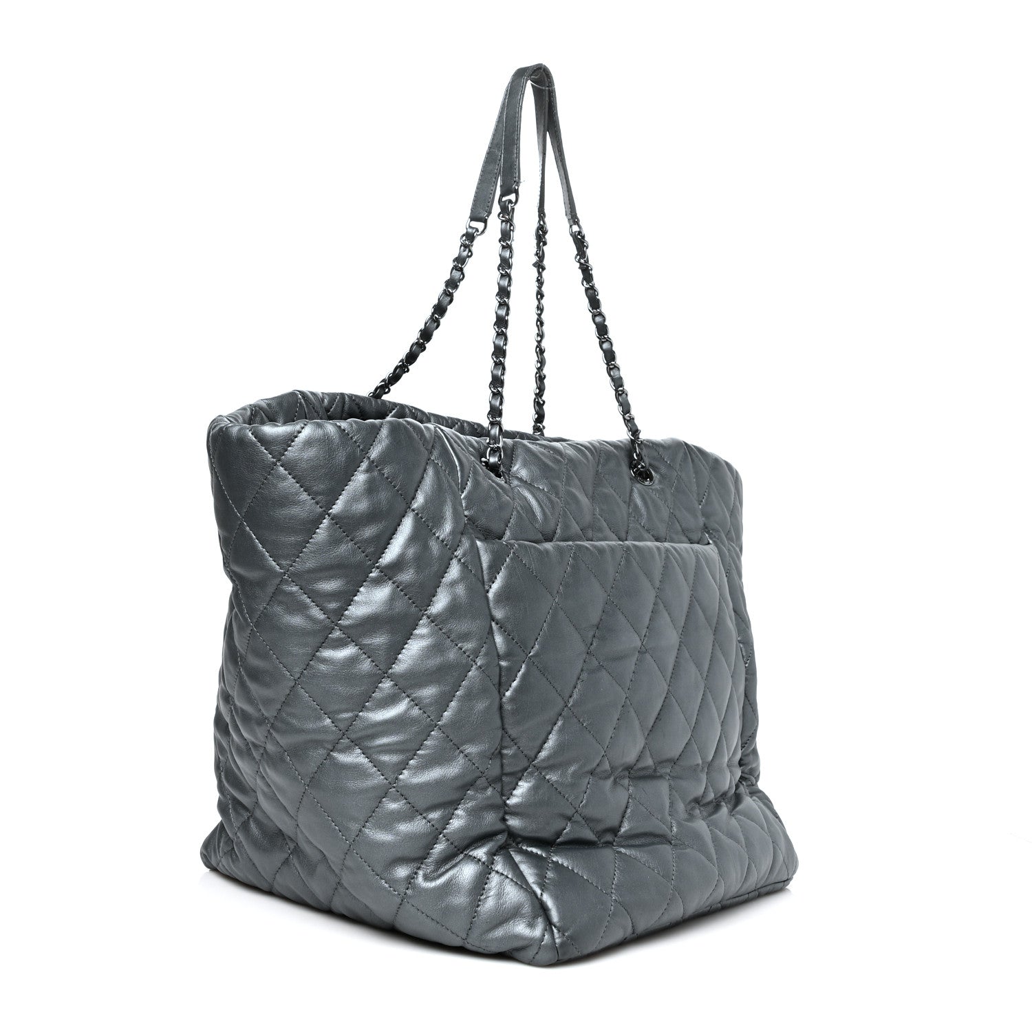 Chanel Metallic Lambskin Quilted Large Week End on Mars Tote Dark Grey 4 of 15