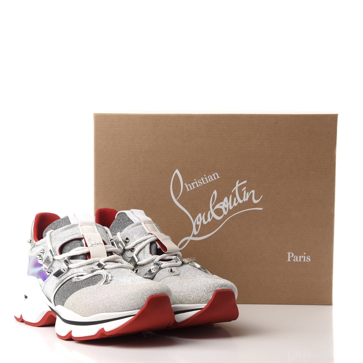 Christian Louboutin Glitter Sunset Red Runner Flat Sneakers 40.5 Silver 9 of 9