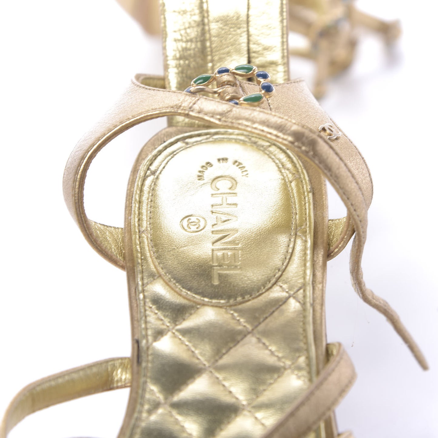 Metallic Lambskin Gripoix Gladiator Sandals 36.5 Gold