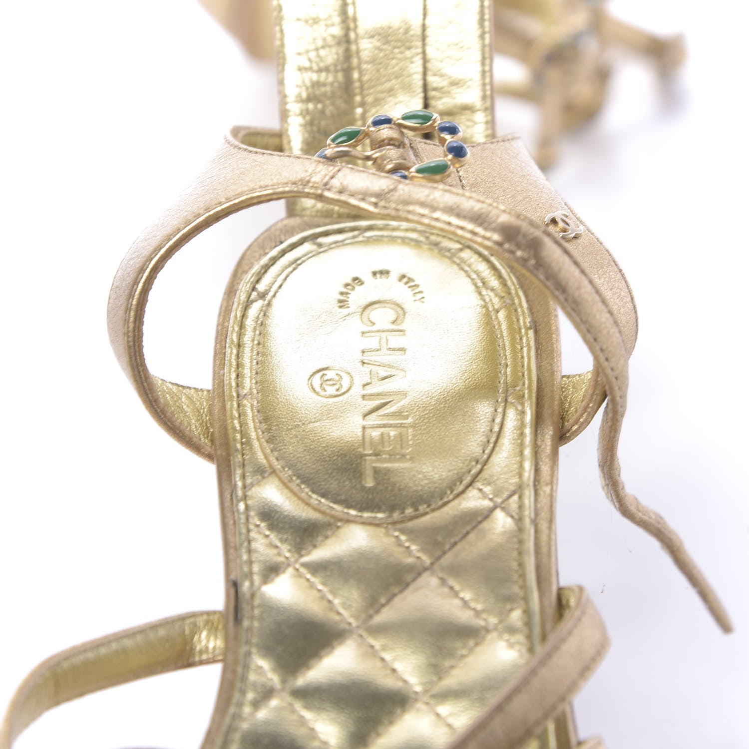 Chanel Metallic Lambskin Gripoix Gladiator Sandals 36.5 Gold 7 of 10