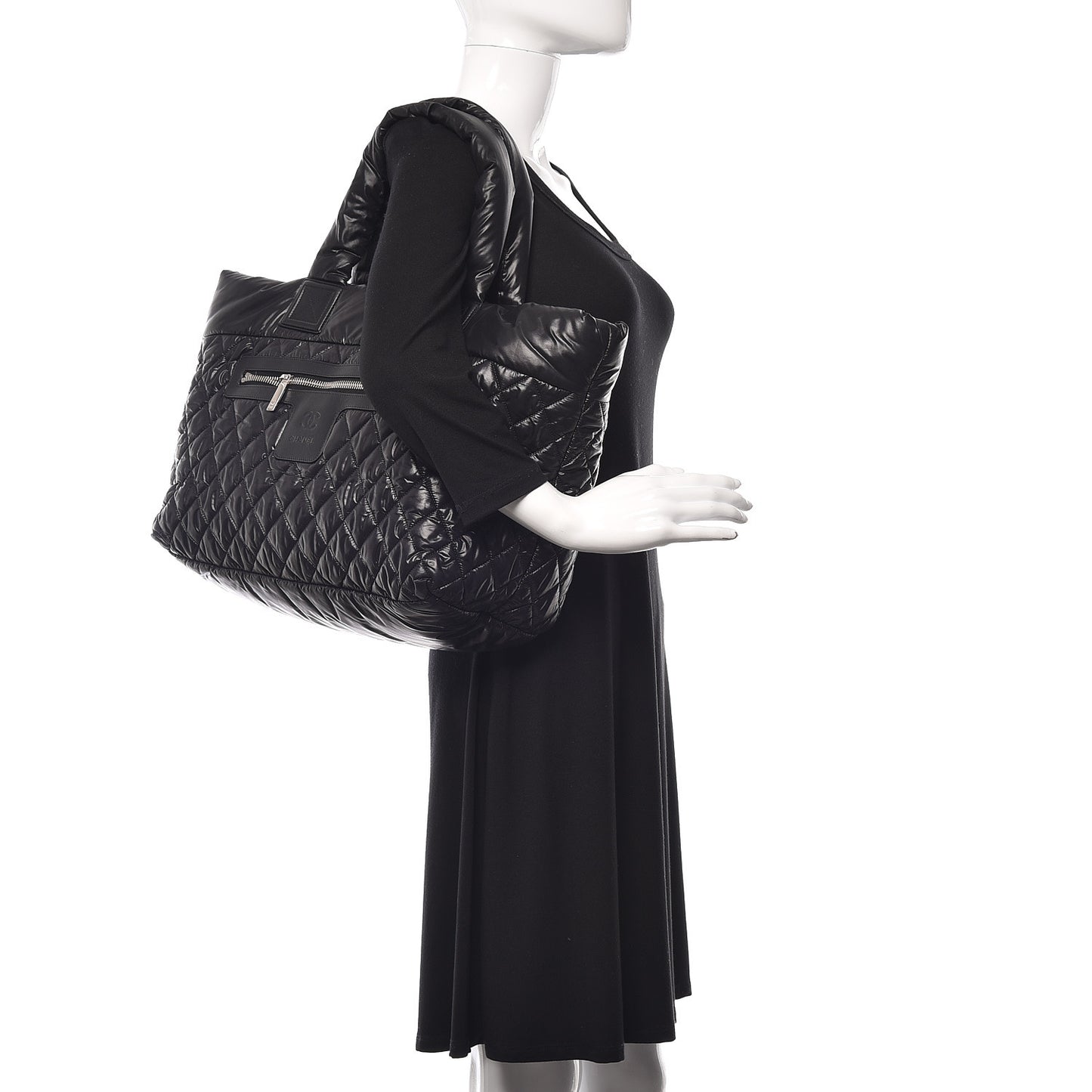 Nylon Quilted Large Coco Cocoon Tote Black