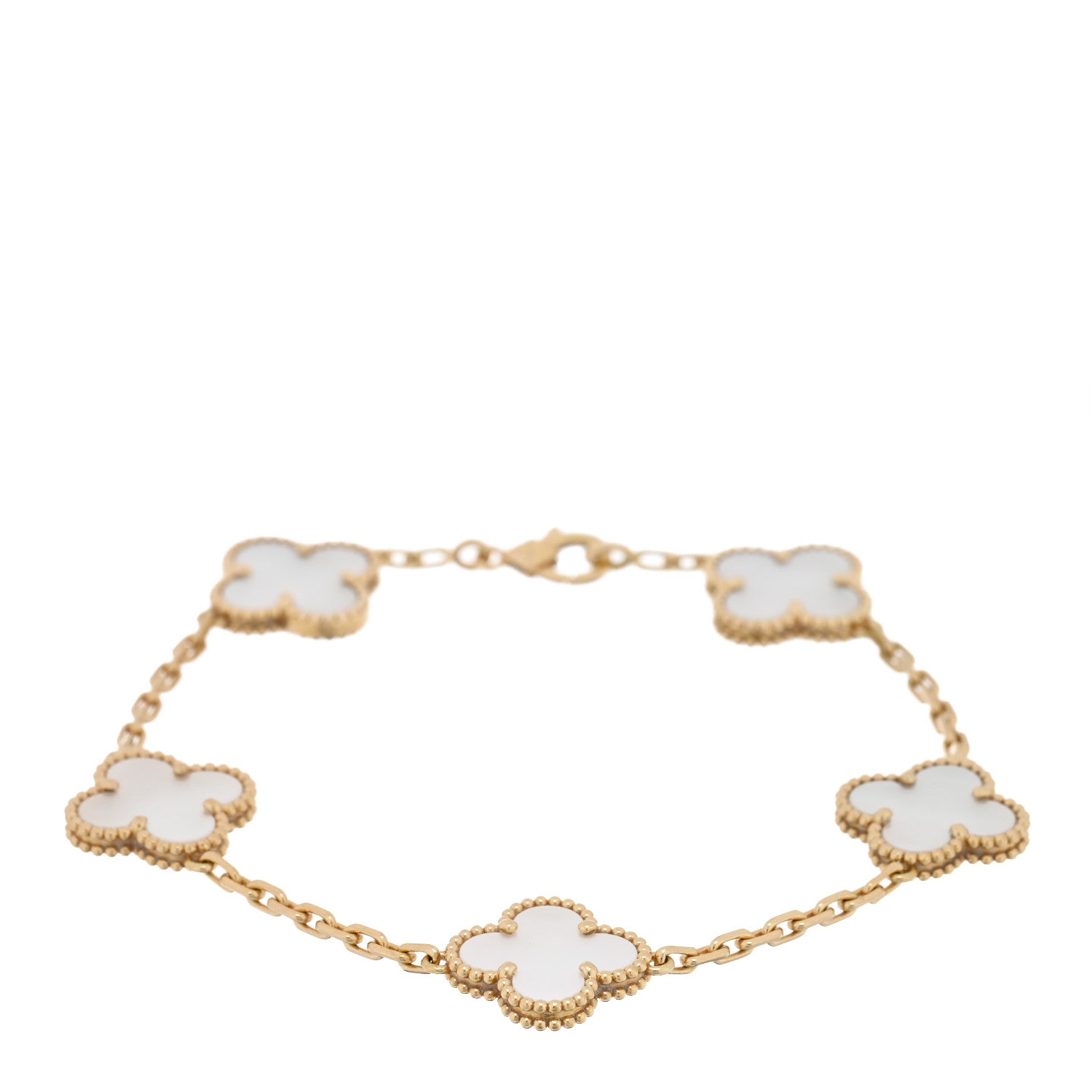 Van Cleef & Arpels 18K Yellow Gold Mother of Pearl 5 Motifs Vintage Alhambra Bracelet 1 of 4