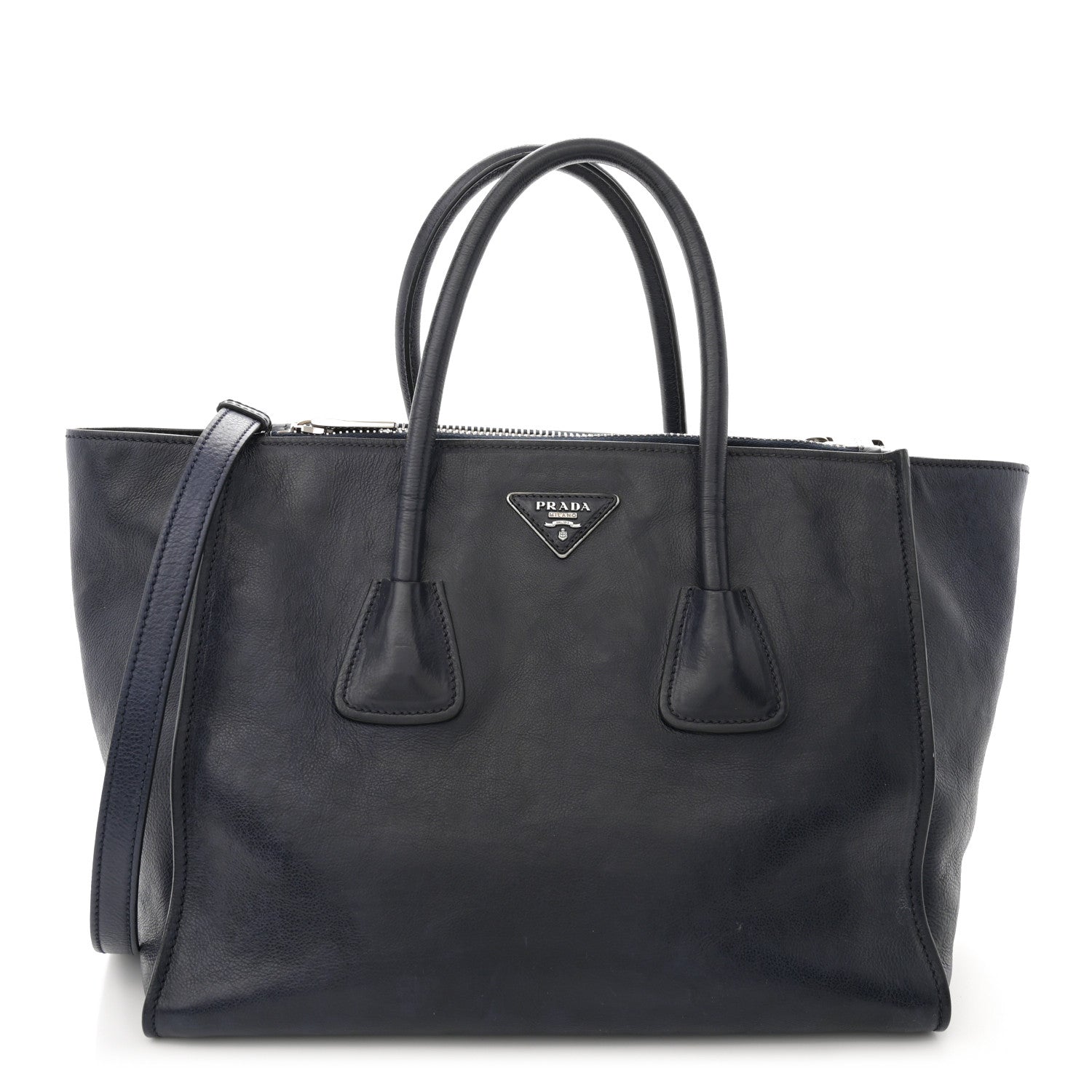 Prada Glace Calfskin Twin Pocket Tote Denim 1 of 16
