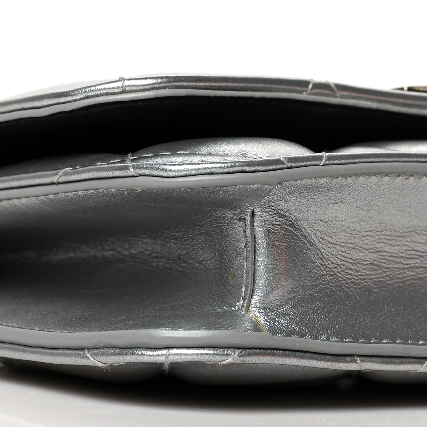 Metallic Calfskin Quilted Touch B Wallet On Chain Silver