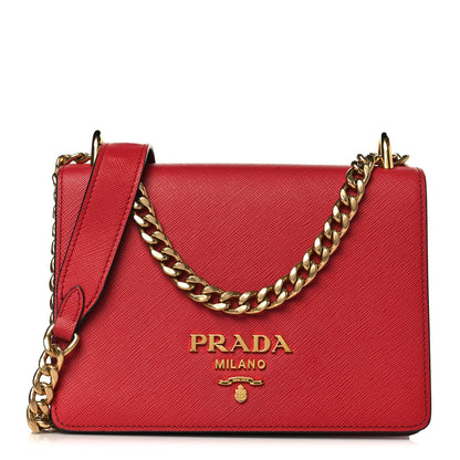 Prada Saffiano Soft Calfskin Chain Crossbody Bag Fuoco 1 of 7