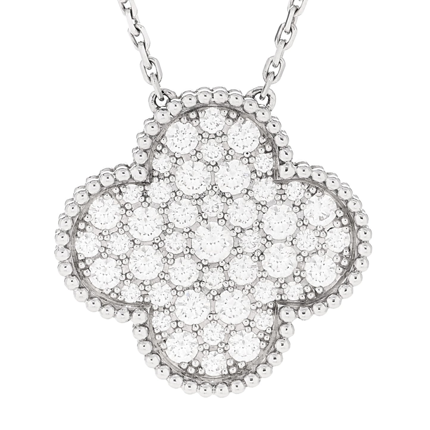 18K White Gold Diamond Magic Alhambra Pendant Necklace