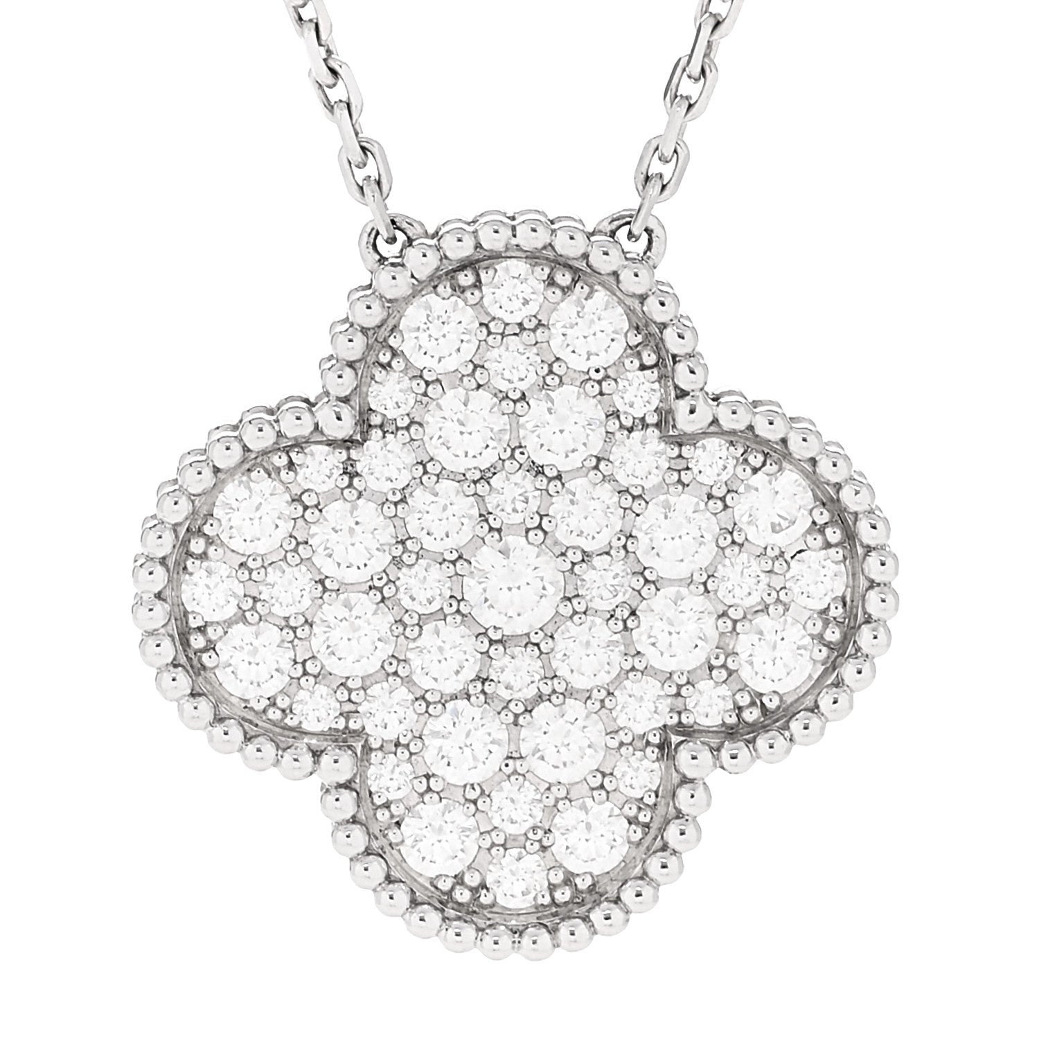 Van Cleef & Arpels 18K White Gold Diamond Magic Alhambra Pendant Necklace 4 of 7