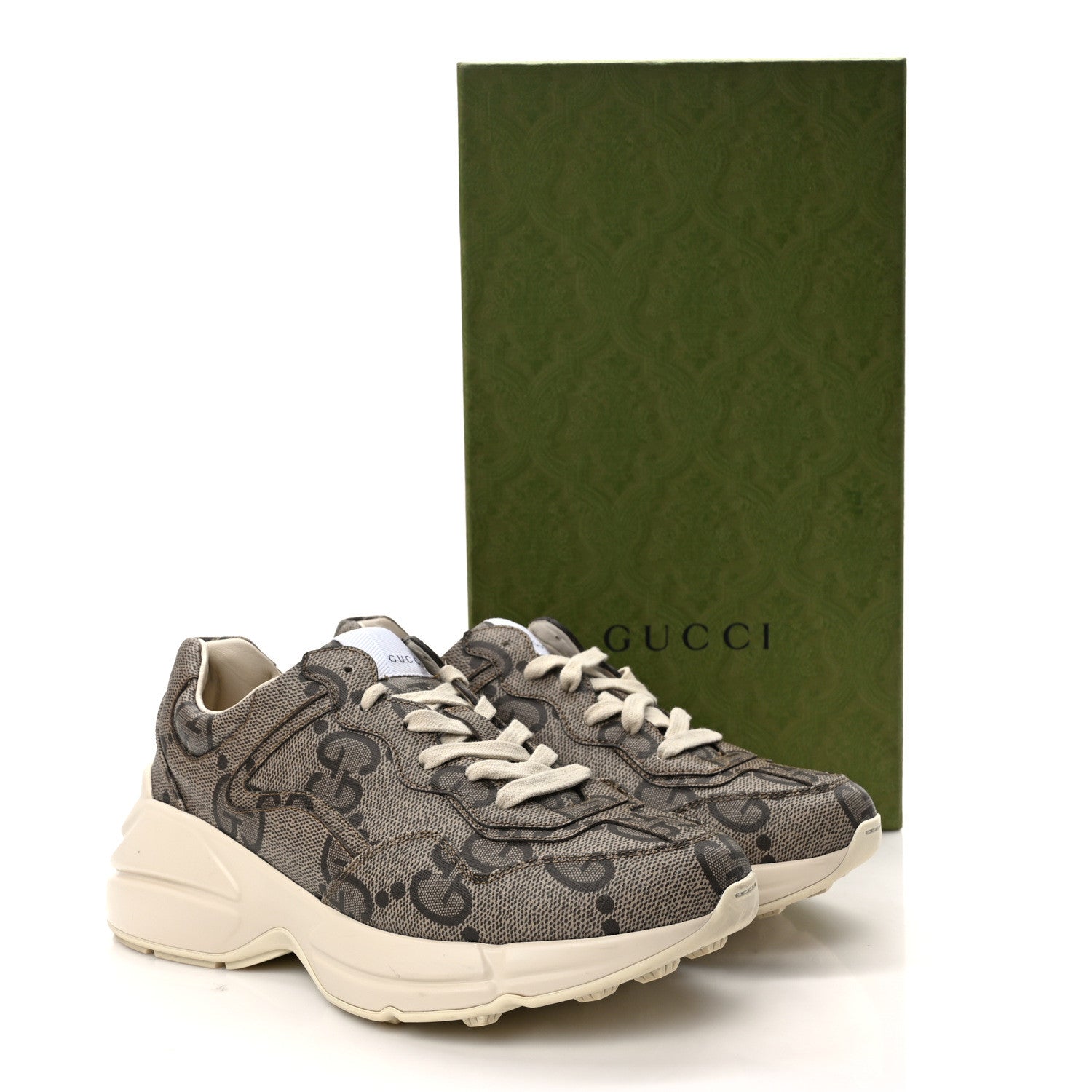 Gucci Maxi GG Supreme Monogram Gucci 100 Womens Rhyton Sneakers 38 Beige Ebony 11 of 11