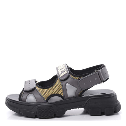 Gucci X SEGA Nappa Mesh Mens Aguru Sandals 8 Loess Black 1 of 8